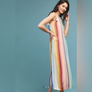 EUC Anthropologie Farm Rio Rainbow Striped Maxi Dress // Size XL